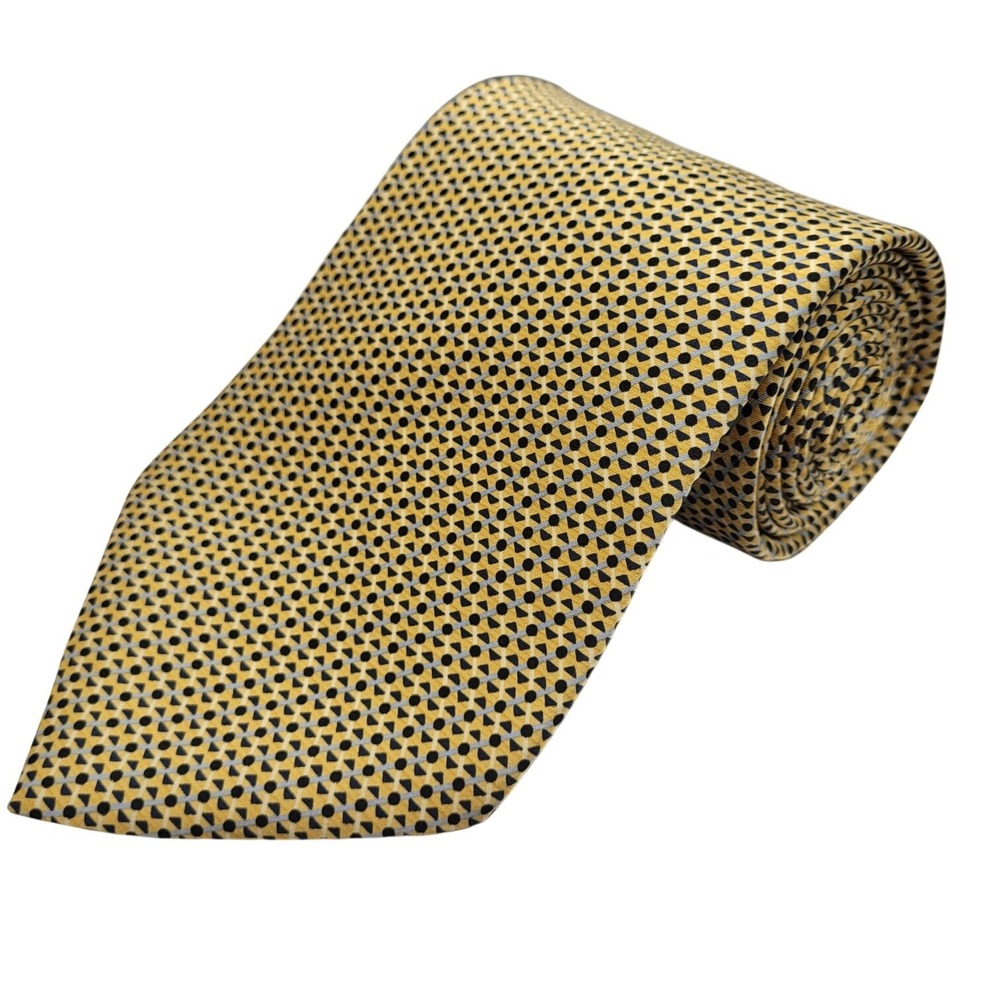 Gianfranco Ruffini Italy Gold Black 100% Silk 58" Tie Necktie Pin Dot